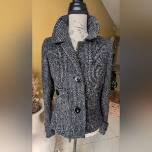 Vintage Gerard Darel Tweed Wool Blend Pea Coat Jacket Size Medium